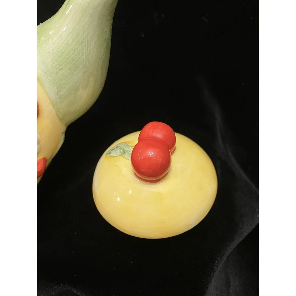 Oneida Cherries Jubilee Yellow Red Floral Ceramic Country Teapot Discontinued